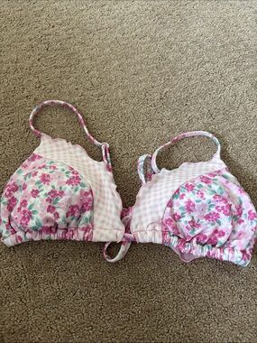 Hollister Floral and Gingham Triangle Bikini Top